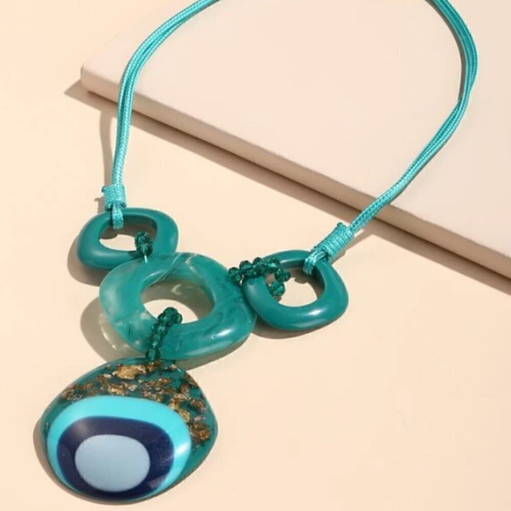 Turquoise Geometric pendant statement necklace - Picture 2 of 8